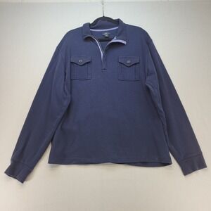 Brooks Brothers 346 Quarter Zip Pullover Mens XL Navy Blue Cotton Utility Pocket